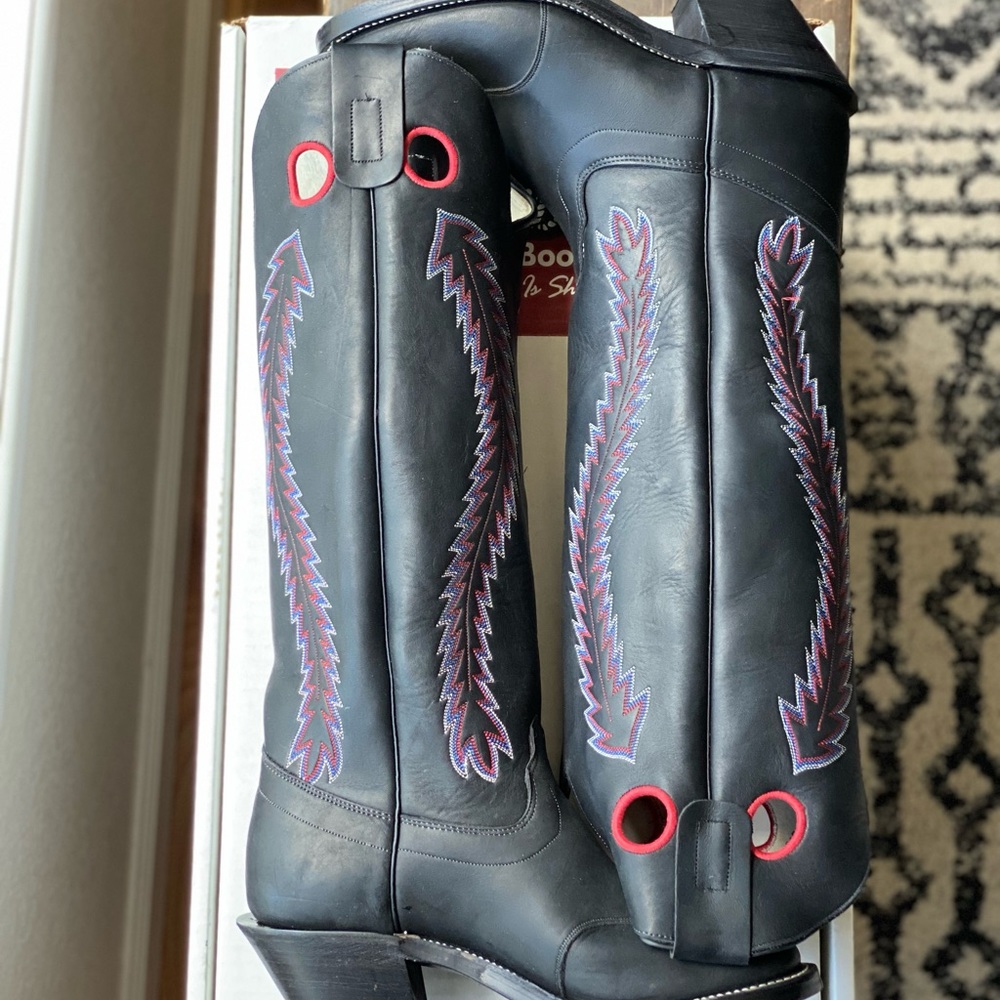 NIB Olathe Boot Company 18" Black Cowboy Ranch Boots w Stitching Mens Size 9 EEE